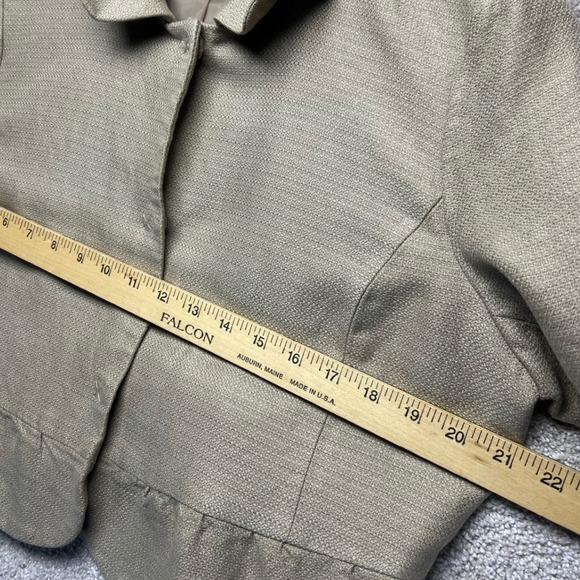 VTG Button Sheath Jacket Cropped Ruffle Hem 3/4 Sleeve Linen Blend Career Retro - Picture 7 of 11